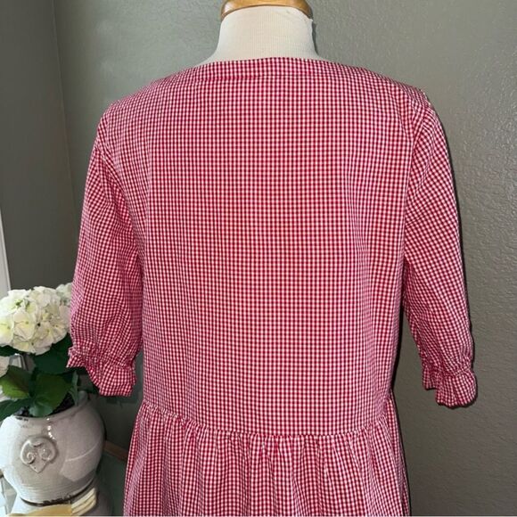 Maeve Anthropologie Gingham Tunic Peplum Blouse Red White Tunic Medium - Picture 10 of 12